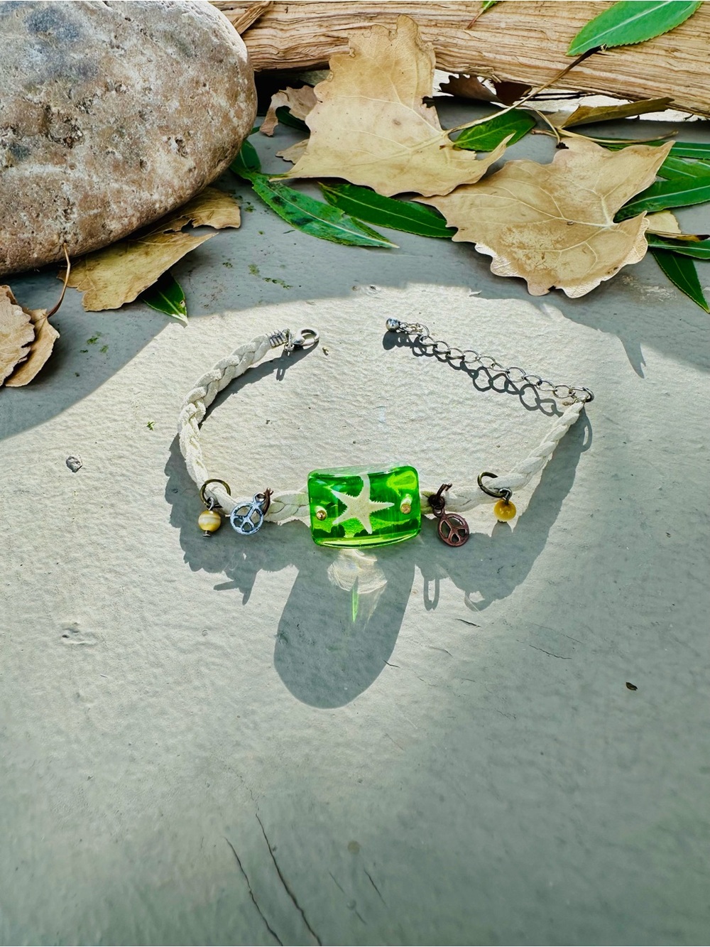 Handcrafted Green Starfish Resin Charm Bracelet - Women Jewelry